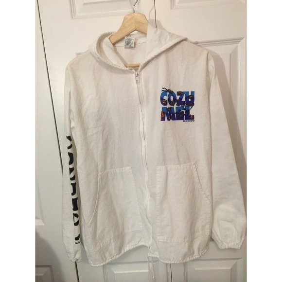 La Iguana Hoodie Full Zip Jacket Vtg 90 Cozumel Mexico Sz‎ M White Rare - Picture 2 of 7